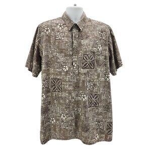 Vintage Barefoot In Paradise Mens XLT Hawaiian Shirt Tropical Floral Gray Retro